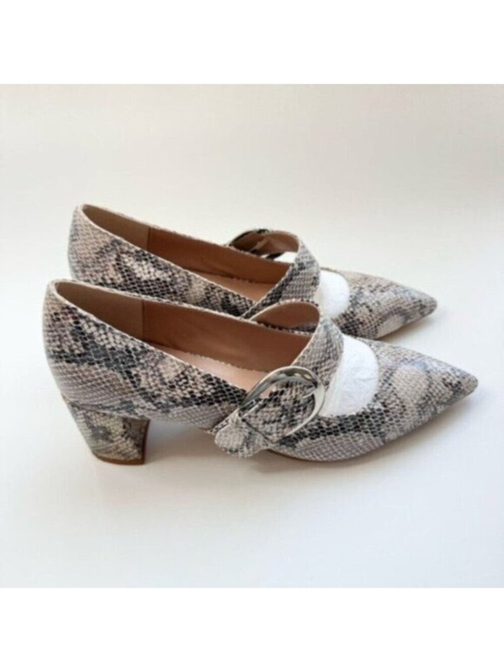 Size 8 Women Embossed Pointed Toe Chunky Heel Pumps Slip On FOWT - Picture 2 of 13